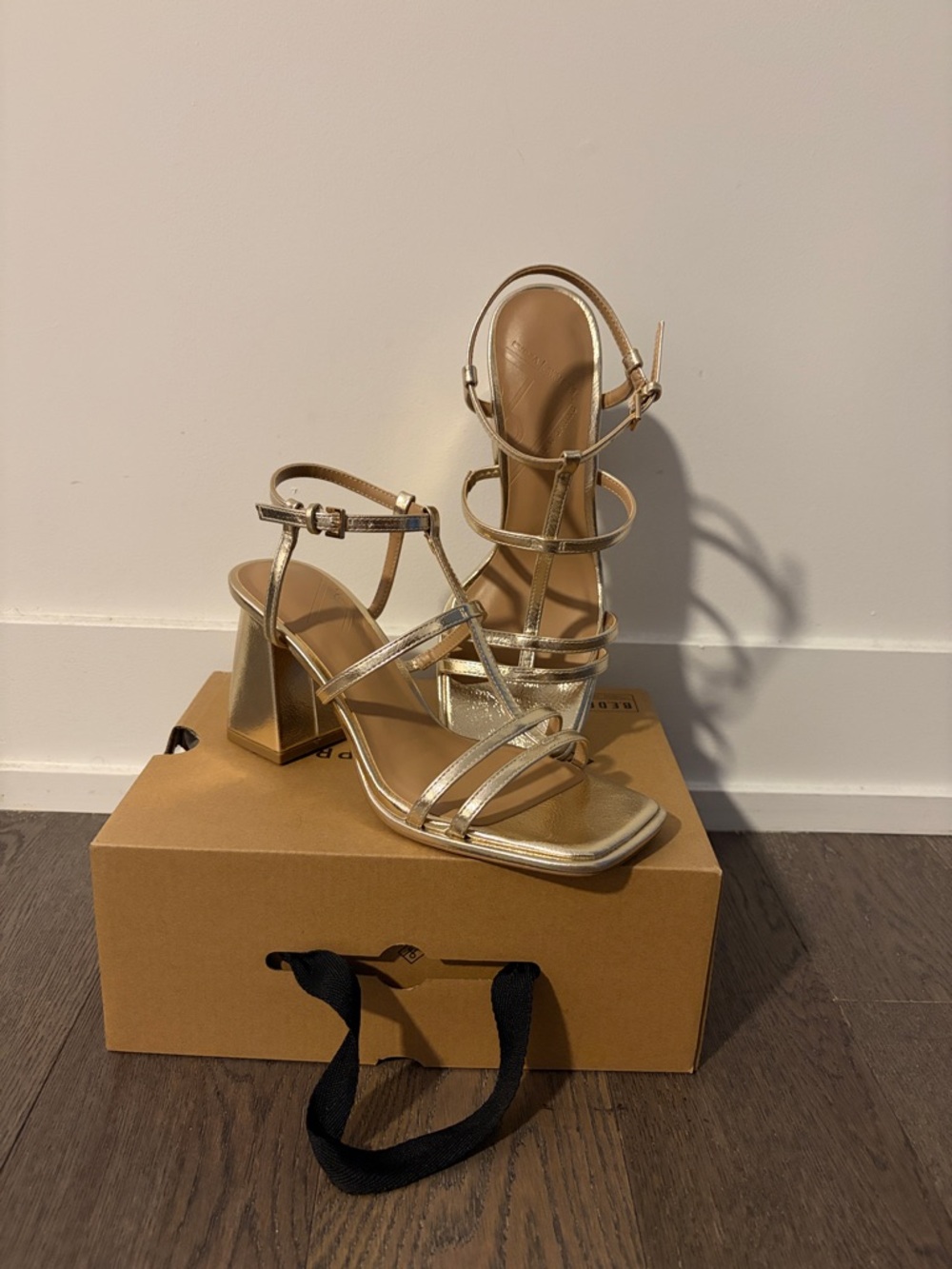 Gold Strappy Block Heels - Call it Spring